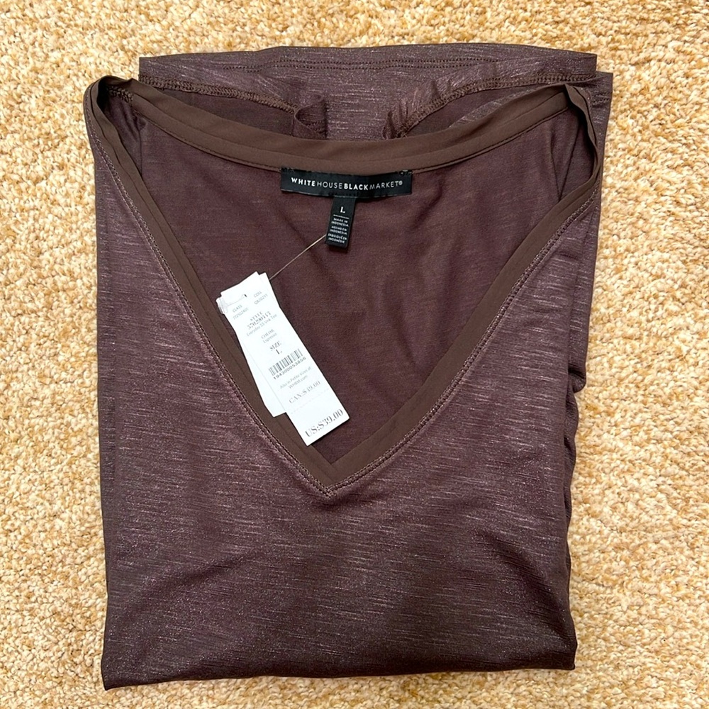 WHBM Everyday SS V Neck Tee Expresso